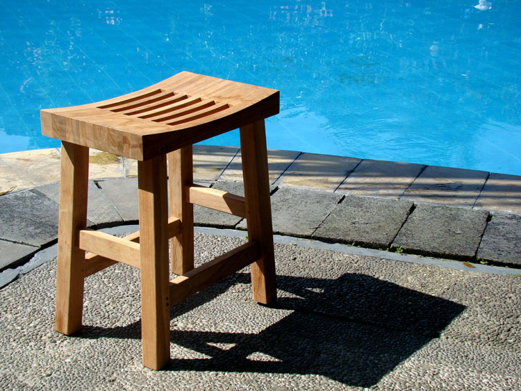   Teak Wood Curved Seat Shower Bath Spa Stool Bench Outdoor Garden Patio